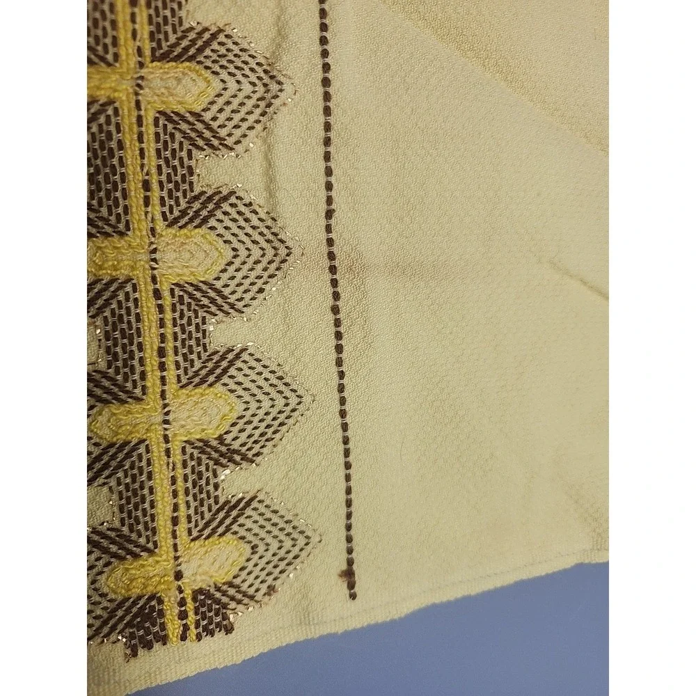 Vintage Yellow Brown Gold Swedish Huck Weave Kitchen Tea Towel Cotton 1970's